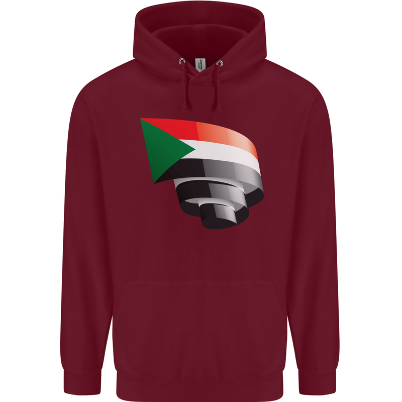 Curled Sudan Flag Sudanese Day Football Mens 80% Cotton Hoodie Maroon