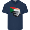 Curled Sudan Flag Sudanese Day Football Mens V-Neck Cotton T-Shirt Navy Blue