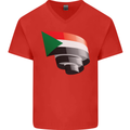 Curled Sudan Flag Sudanese Day Football Mens V-Neck Cotton T-Shirt Red