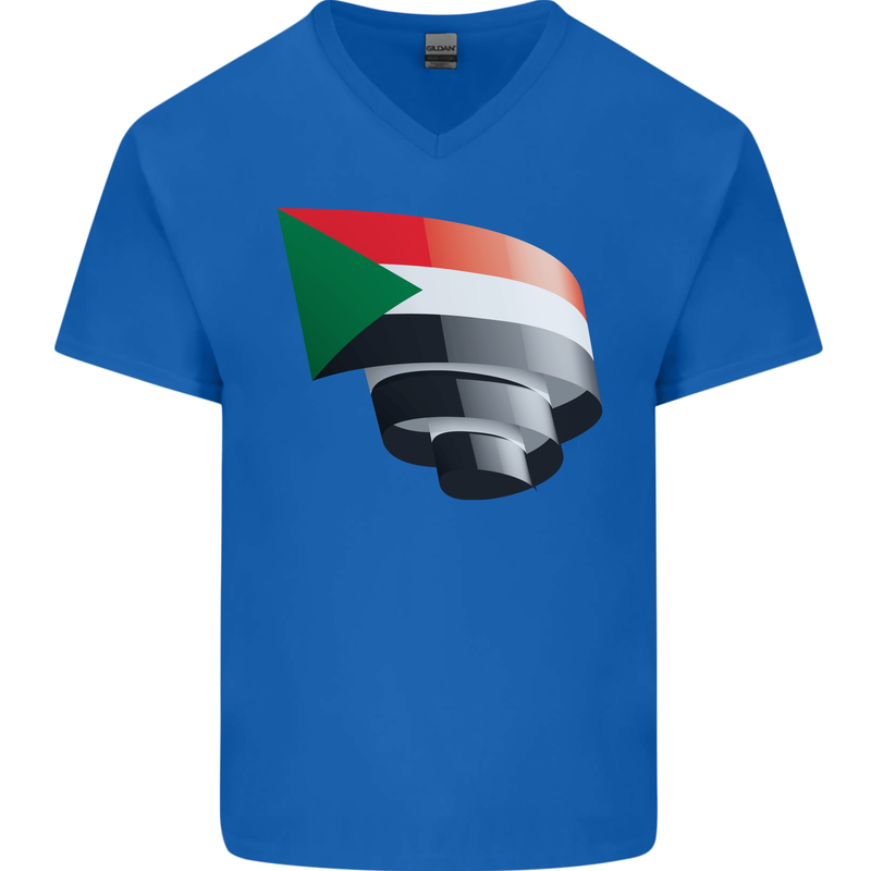 Curled Sudan Flag Sudanese Day Football Mens V-Neck Cotton T-Shirt Royal Blue