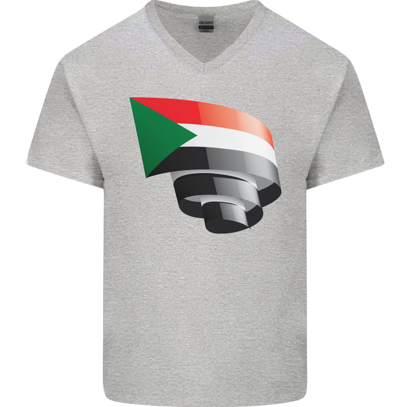 Curled Sudan Flag Sudanese Day Football Mens V-Neck Cotton T-Shirt Sports Grey