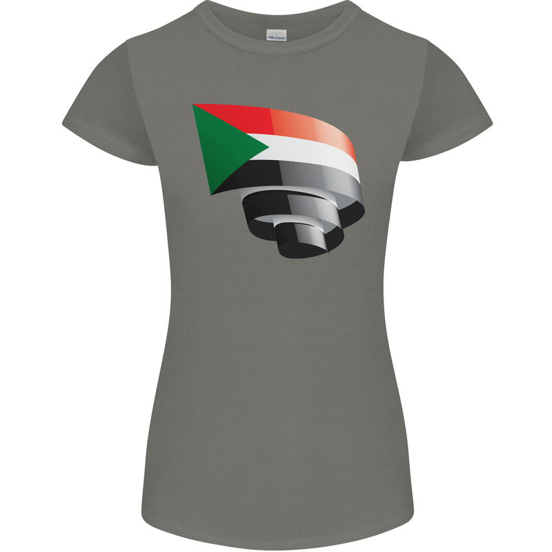 Curled Sudan Flag Sudanese Day Football Womens Petite Cut T-Shirt Charcoal