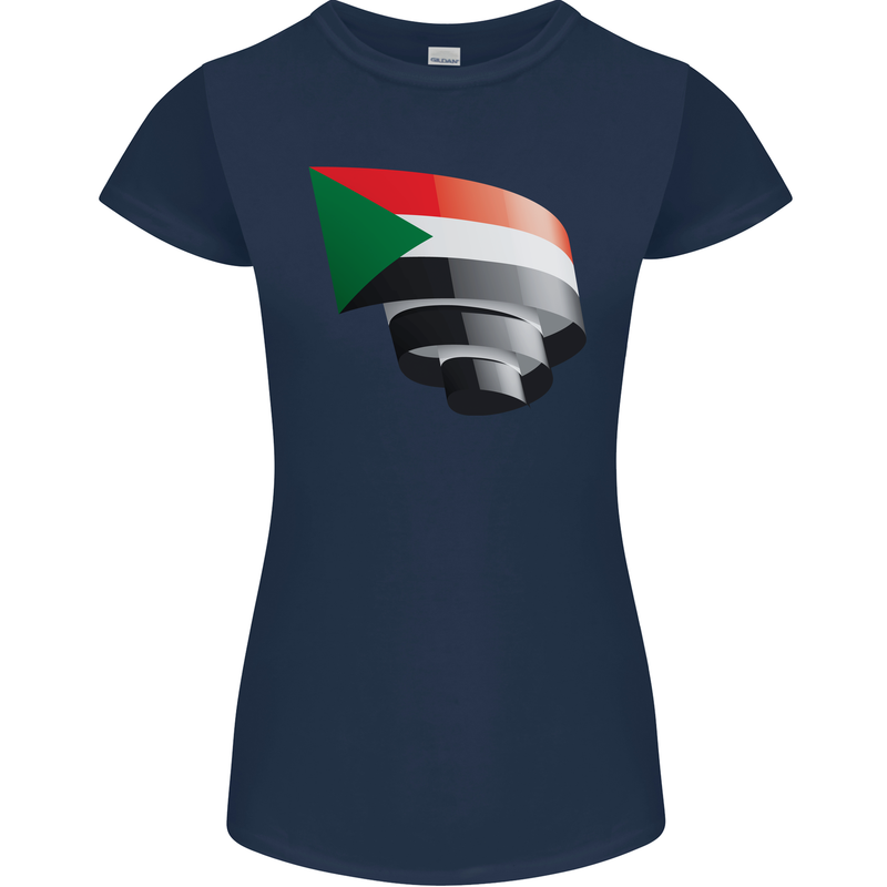 Curled Sudan Flag Sudanese Day Football Womens Petite Cut T-Shirt Navy Blue