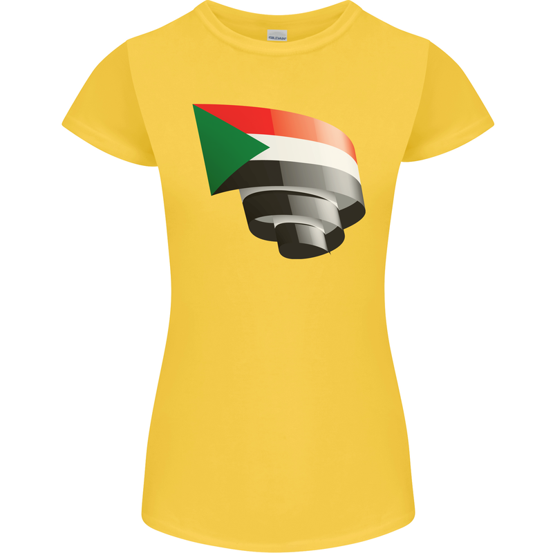 Curled Sudan Flag Sudanese Day Football Womens Petite Cut T-Shirt Yellow