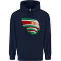 Curled Suriname Flag Suriname Day Football Childrens Kids Hoodie Navy Blue