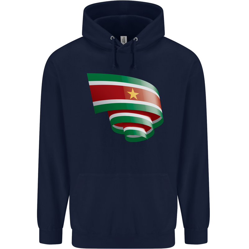 Curled Suriname Flag Suriname Day Football Childrens Kids Hoodie Navy Blue
