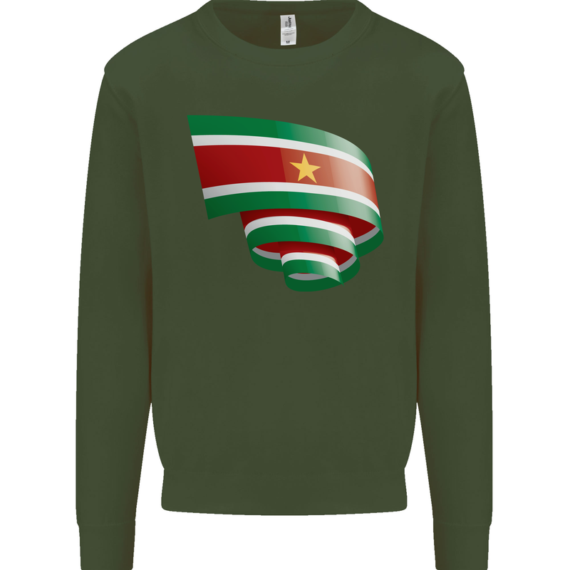 Curled Suriname Flag Suriname Day Football Kids Sweatshirt Jumper Forest Green