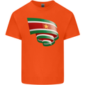 Curled Suriname Flag Suriname Day Football Kids T-Shirt Childrens Orange