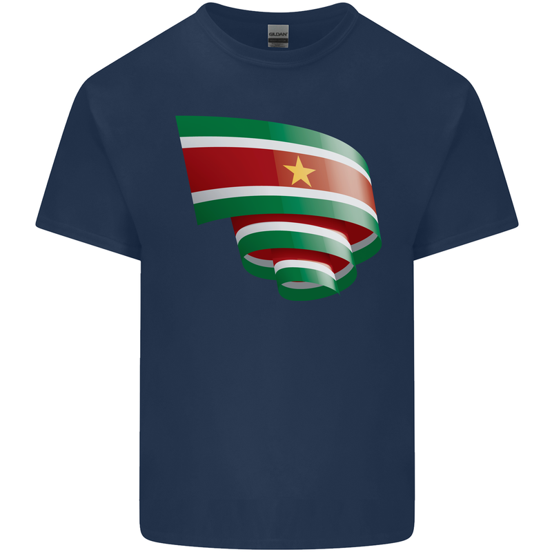 Curled Suriname Flag Suriname Day Football Mens Cotton T-Shirt Tee Top Navy Blue