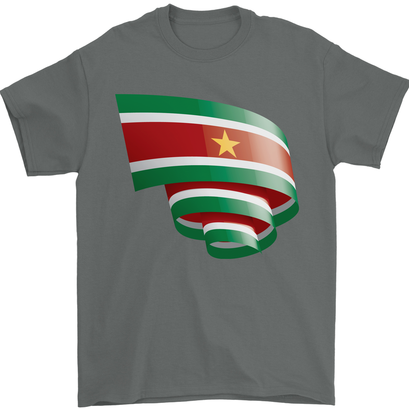 Curled Suriname Flag Suriname Day Football Mens T-Shirt 100% Cotton Charcoal