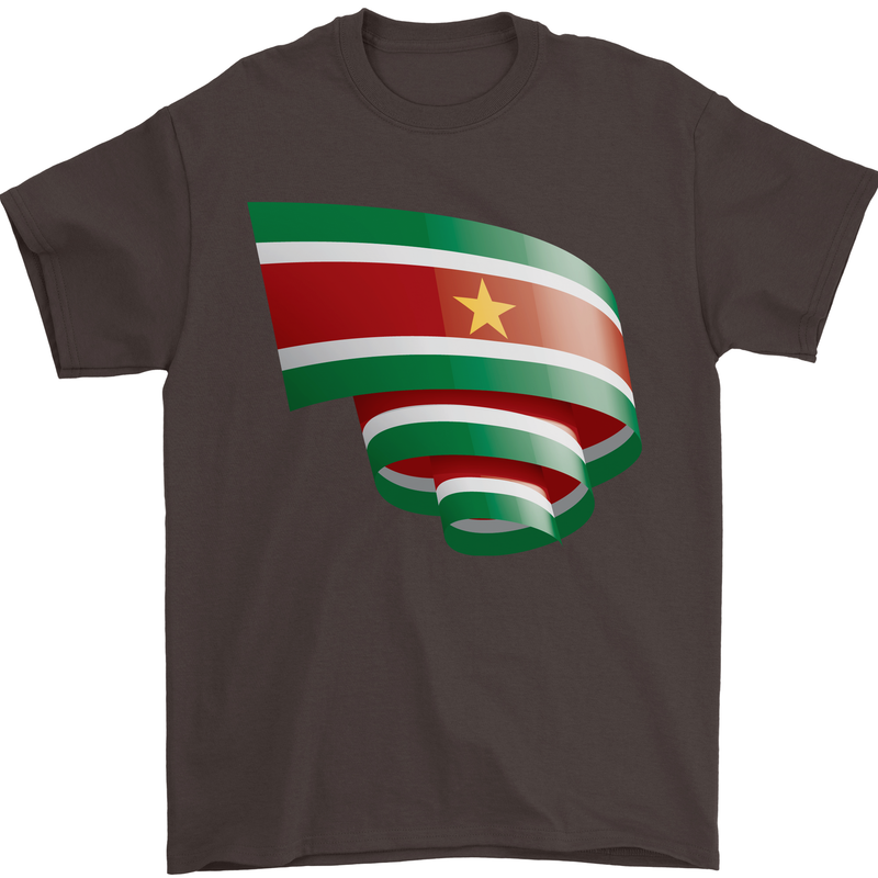 Curled Suriname Flag Suriname Day Football Mens T-Shirt 100% Cotton Dark Chocolate