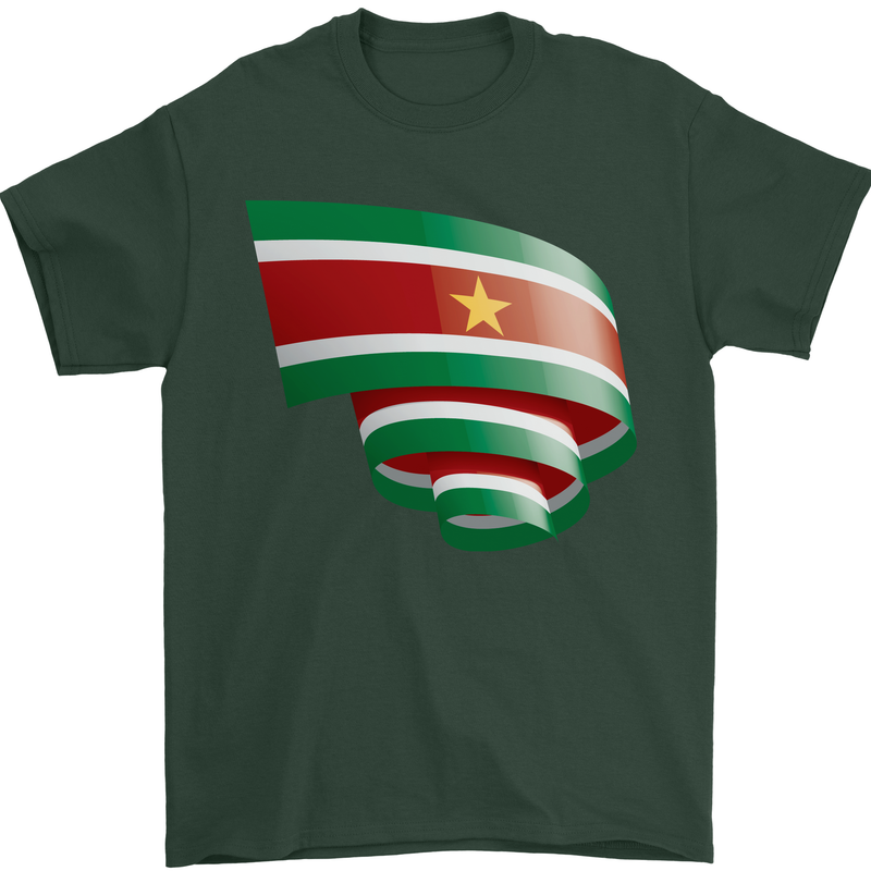 Curled Suriname Flag Suriname Day Football Mens T-Shirt 100% Cotton Forest Green