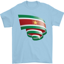 Curled Suriname Flag Suriname Day Football Mens T-Shirt 100% Cotton Light Blue