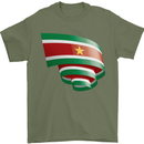 Curled Suriname Flag Suriname Day Football Mens T-Shirt 100% Cotton Military Green