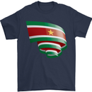 Curled Suriname Flag Suriname Day Football Mens T-Shirt 100% Cotton Navy Blue