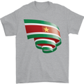 Curled Suriname Flag Suriname Day Football Mens T-Shirt 100% Cotton Sports Grey
