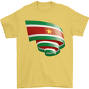 Curled Suriname Flag Suriname Day Football Mens T-Shirt 100% Cotton Yellow
