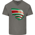 Curled Suriname Flag Suriname Day Football Mens V-Neck Cotton T-Shirt Charcoal