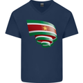 Curled Suriname Flag Suriname Day Football Mens V-Neck Cotton T-Shirt Navy Blue