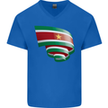 Curled Suriname Flag Suriname Day Football Mens V-Neck Cotton T-Shirt Royal Blue