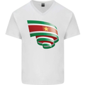 Curled Suriname Flag Suriname Day Football Mens V-Neck Cotton T-Shirt White