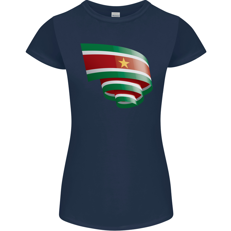 Curled Suriname Flag Suriname Day Football Womens Petite Cut T-Shirt Navy Blue