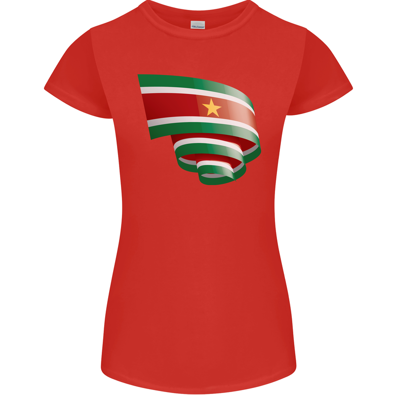 Curled Suriname Flag Suriname Day Football Womens Petite Cut T-Shirt Red