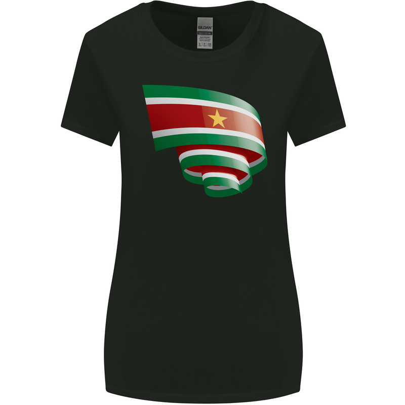 Curled Suriname Flag Suriname Day Football Womens Wider Cut T-Shirt Black