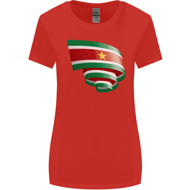 Curled Suriname Flag Suriname Day Football Womens Wider Cut T-Shirt Red
