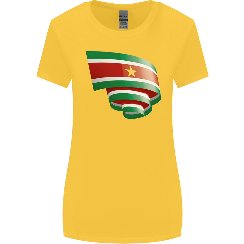 Curled Suriname Flag Suriname Day Football Womens Wider Cut T-Shirt Yellow