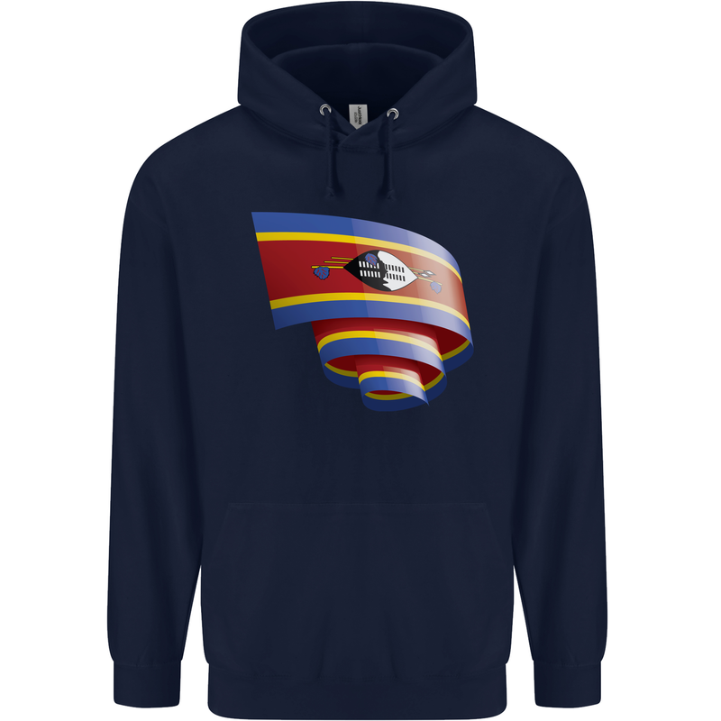 Curled Swaziland Flag Swazi Day Football Childrens Kids Hoodie Navy Blue