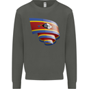 Curled Swaziland Flag Swazi Day Football Kids Sweatshirt Jumper Storm Grey