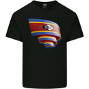 Curled Swaziland Flag Swazi Day Football Mens Cotton T-Shirt Tee Top Black
