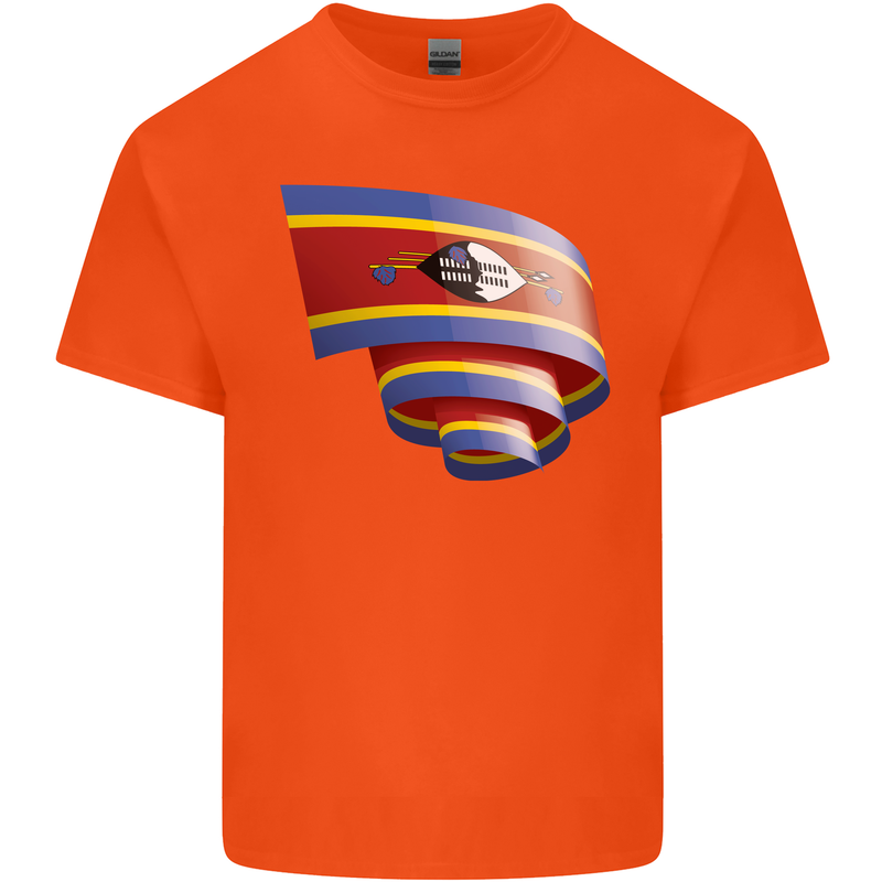 Curled Swaziland Flag Swazi Day Football Mens Cotton T-Shirt Tee Top Orange