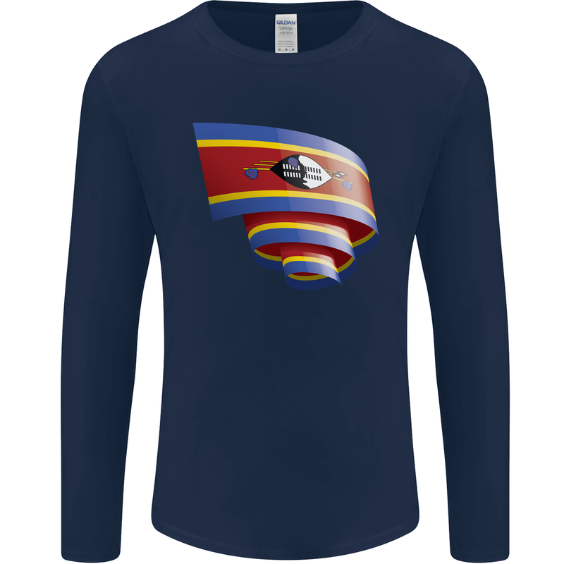 Curled Swaziland Flag Swazi Day Football Mens Long Sleeve T-Shirt Navy Blue