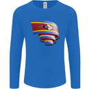 Curled Swaziland Flag Swazi Day Football Mens Long Sleeve T-Shirt Royal Blue