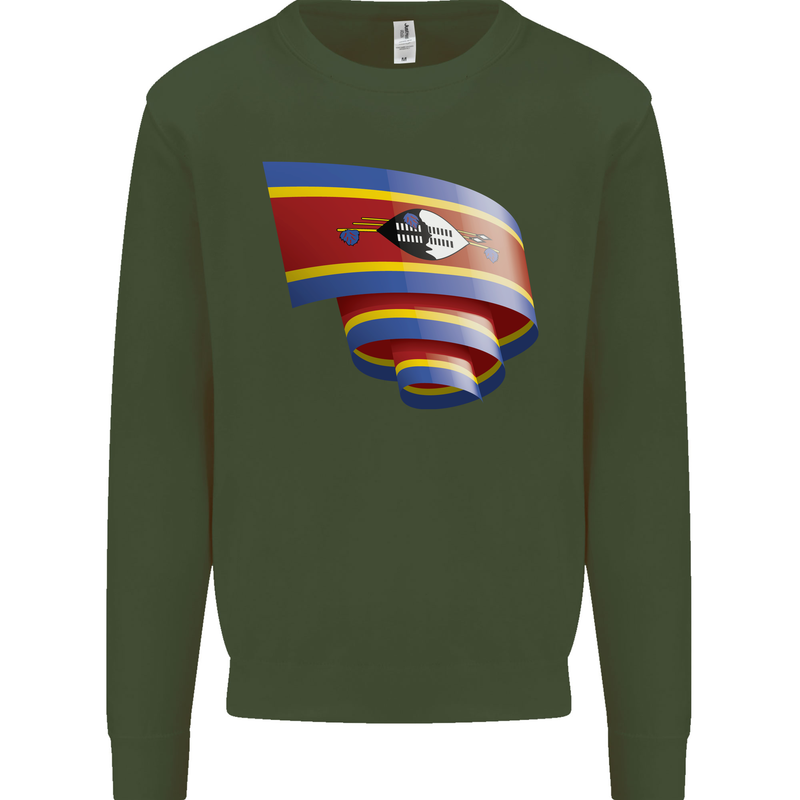 Curled Swaziland Flag Swazi Day Football Mens Sweatshirt Jumper Forest Green