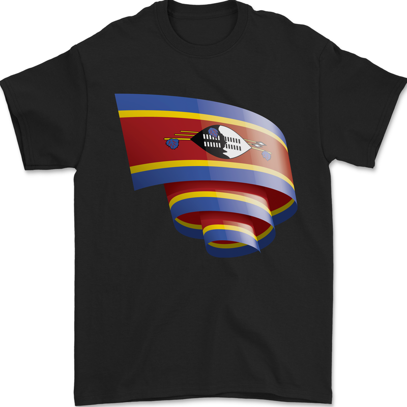 Curled Swaziland Flag Swazi Day Football Mens T-Shirt 100% Cotton Black