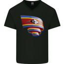 Curled Swaziland Flag Swazi Day Football Mens V-Neck Cotton T-Shirt Black