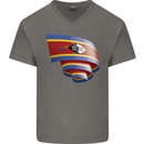 Curled Swaziland Flag Swazi Day Football Mens V-Neck Cotton T-Shirt Charcoal