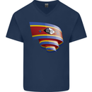 Curled Swaziland Flag Swazi Day Football Mens V-Neck Cotton T-Shirt Navy Blue