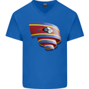 Curled Swaziland Flag Swazi Day Football Mens V-Neck Cotton T-Shirt Royal Blue