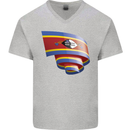 Curled Swaziland Flag Swazi Day Football Mens V-Neck Cotton T-Shirt Sports Grey