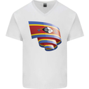 Curled Swaziland Flag Swazi Day Football Mens V-Neck Cotton T-Shirt White