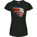 Curled Swaziland Flag Swazi Day Football Womens Petite Cut T-Shirt Black