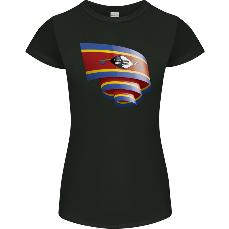 Curled Swaziland Flag Swazi Day Football Womens Petite Cut T-Shirt Black