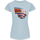 Curled Swaziland Flag Swazi Day Football Womens Petite Cut T-Shirt Light Blue