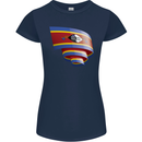 Curled Swaziland Flag Swazi Day Football Womens Petite Cut T-Shirt Navy Blue