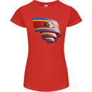 Curled Swaziland Flag Swazi Day Football Womens Petite Cut T-Shirt Red