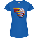 Curled Swaziland Flag Swazi Day Football Womens Petite Cut T-Shirt Royal Blue